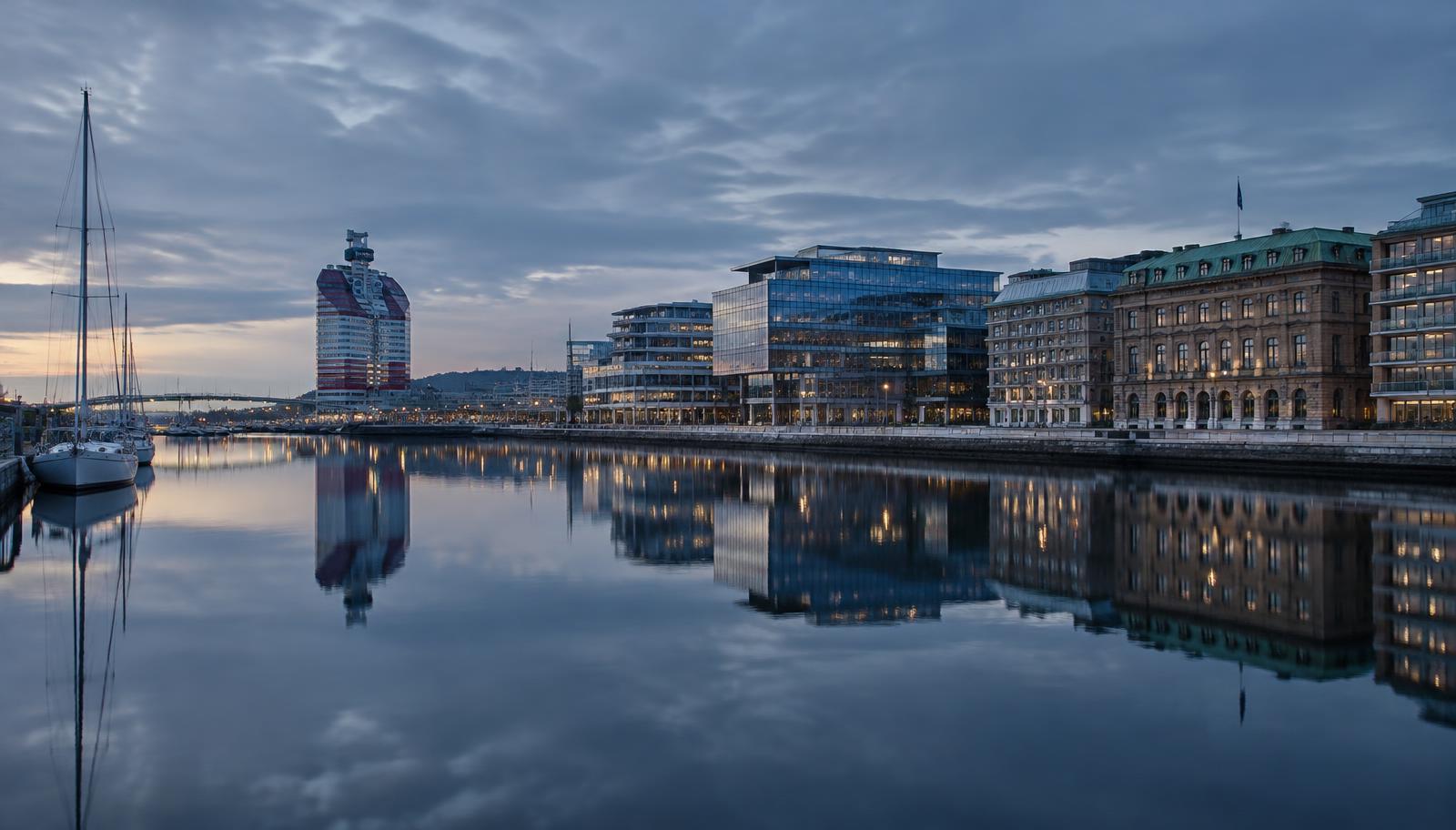Gothenburg waterfront at dusk